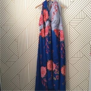 Fashion Bug floral flowers v neck Tropical Blue Floral Halter Maxi Dress 28